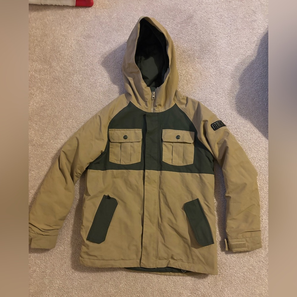 Boys Tan and Green Hooded Ski Jacket